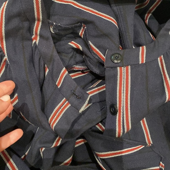 The Great / home room jumpsuit Navy Striped Short Sleeve Cropped Belt 2 medium M - Picture 6 of 6